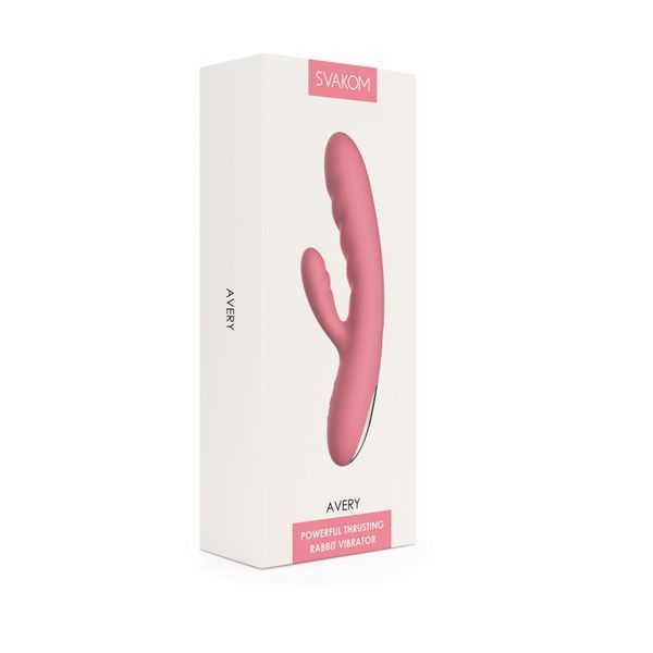 Вибратор-кролик Svakom Avery Strawberry Pink с двигающимся стволом, движение вперед-назад SX1279