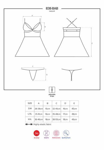 Эротический кружевной комплект с сеточкой Obsessive 838-BAB-1 babydoll & thong black S/M SO7181