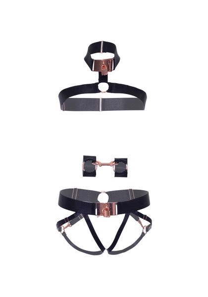 Комплект атласних ременів для бондажу Leg Avenue Satin elastic harness Set, One size, Black SO8558