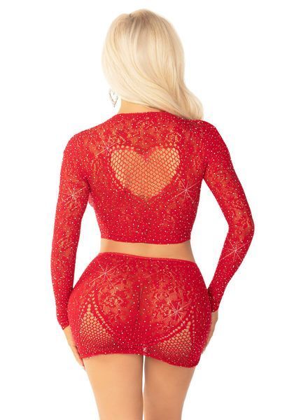 Комплект Leg Avenue Rhinestone Crop Top and Mini Skirt One Size, Red SX1745