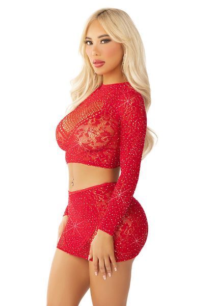 Комплект Leg Avenue Rhinestone Crop Top and Mini Skirt One Size, Red SX1745