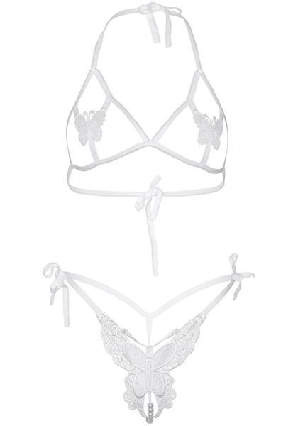 Эротический комплект с открытой чашкой Leg Avenue Open cup bra and pearl panty One Size White SO9155