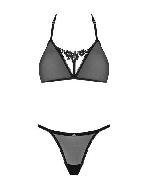 Полупрозрачный комплект Obsessive Celia Noir 2-pcs set XS/S, бюстгальтер, стринги SO7865