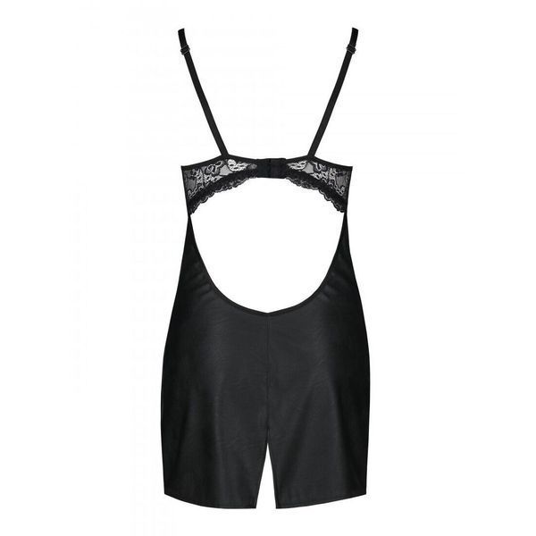 Бебі-дол з еко-шкіри та мережива Passion LOONA CHEMISE S/M, black SO5359