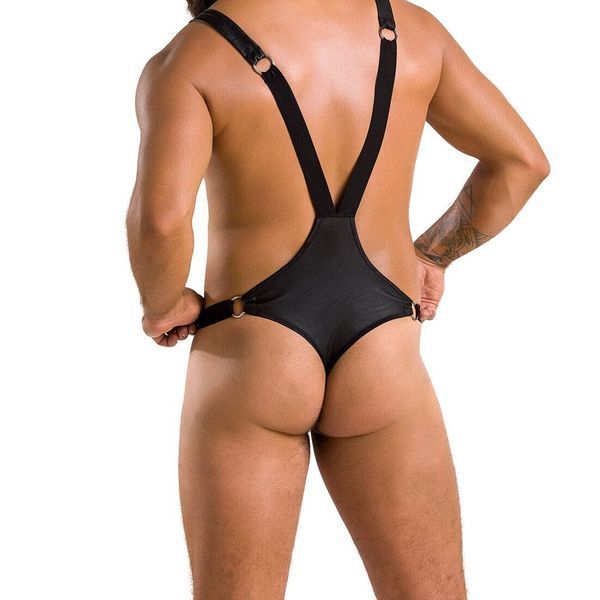 Чоловіче боді з люверсами Passion 028 HARRY L/XL Black, екошкіра, на шлейках SO7555