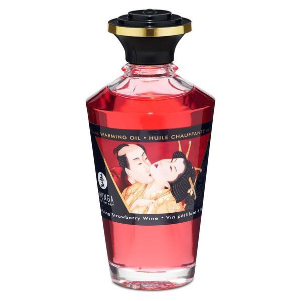 Разогревающее масло Shunga Aphrodisiac Warming Oil - Sparkling Strawberry Wine (100 мл) без сахара SO2497