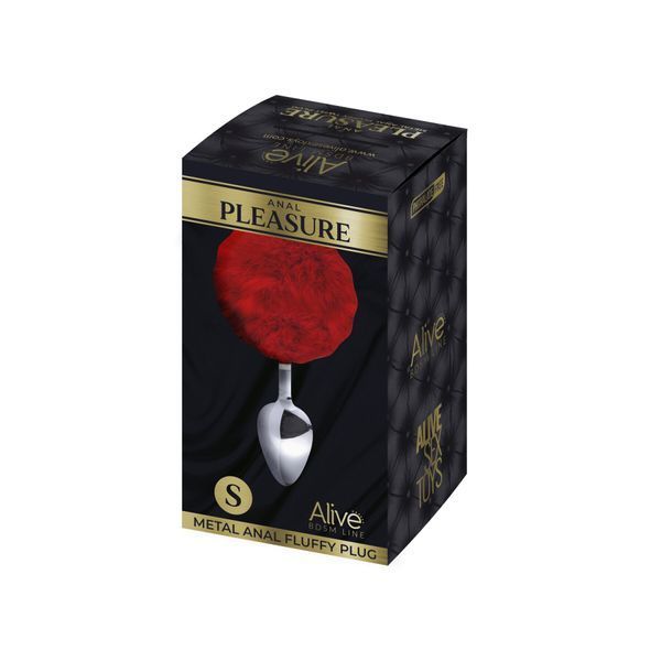 Металева анальна пробка Кролячий хвостик Alive Fluffy Plug S Red, діаметр 2,8 см SO6314