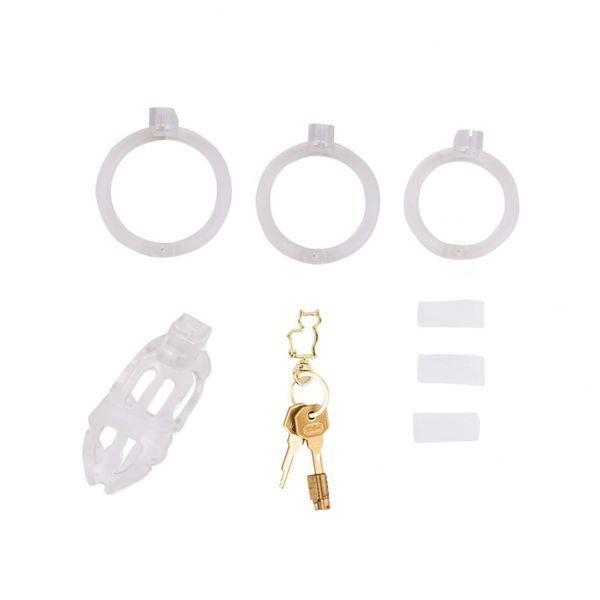 Клетка для пениса LOCKINK SEVANDA Plastic Penis Chastity Cage, прозрачная, 3 кольца разных размеров SX0871