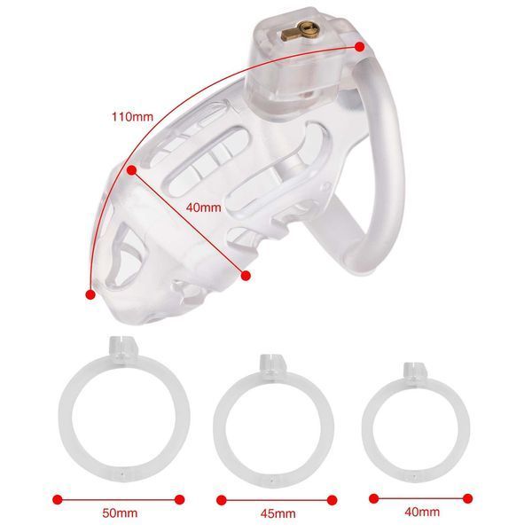 Клетка для пениса LOCKINK SEVANDA Plastic Penis Chastity Cage, прозрачная, 3 кольца разных размеров SX0871