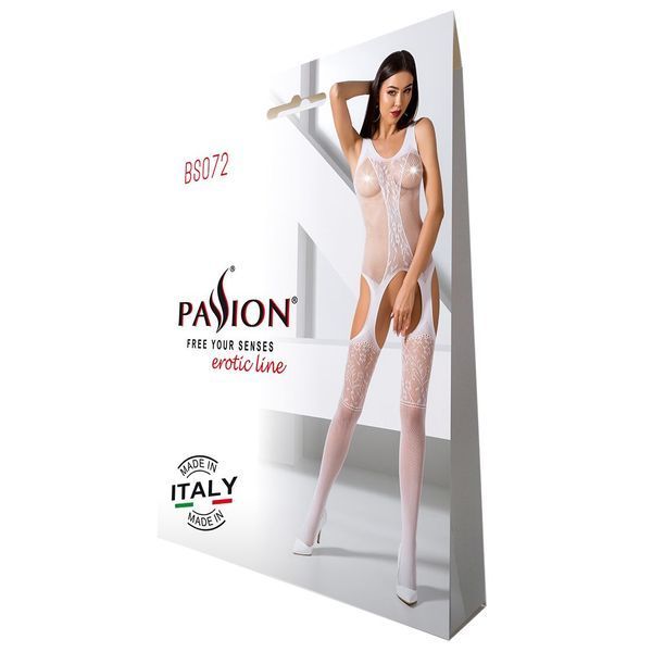 Бодістокінг з імітацією панчіх і ажурною вставкою Passion BS072 white SO4143
