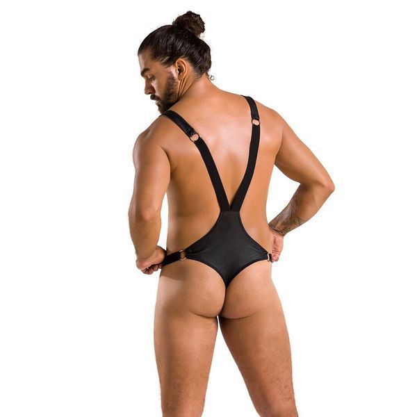 Чоловіче боді з люверсами Passion 028 HARRY L/XL Black, екошкіра, на шлейках SO7555