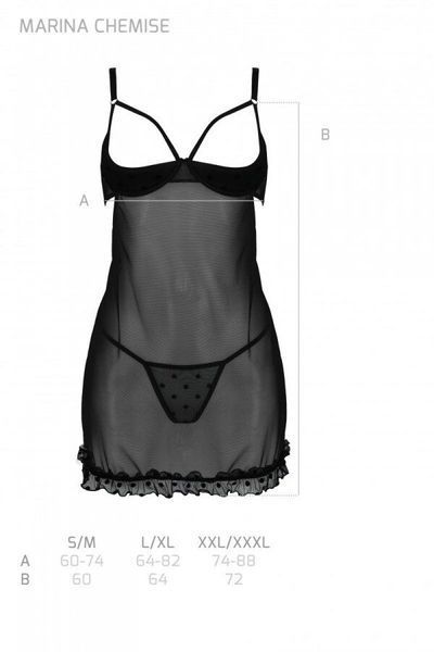 Еротичний пеньюар Passion MARINA CHEMISE, S/M, black SO9724