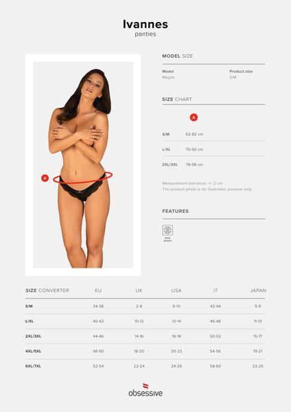 Полупрозрачные трусики с подвеской Obsessive Ivannes panties black 2XL/3XL, черные SO7282
