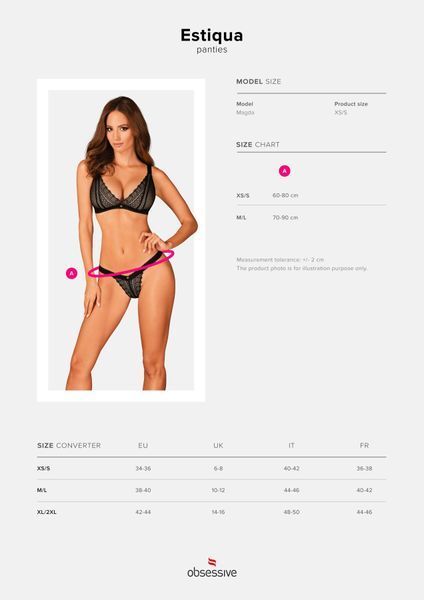 Кружевные трусики с заниженной талией Obsessive Estiqua panties XS/S, black SO7705