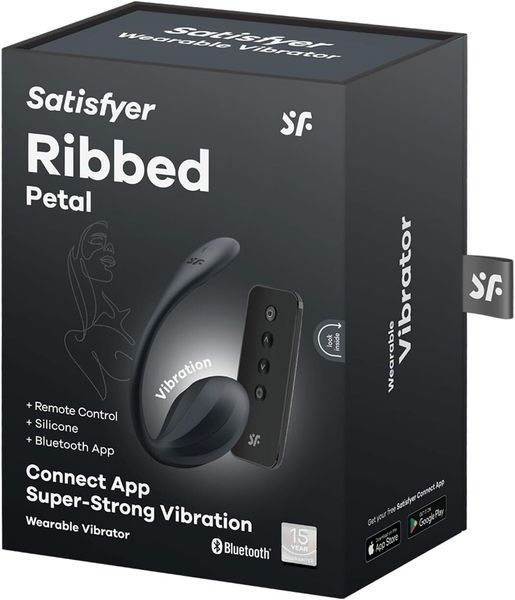 Смарт-віброяйце Satisfyer Ribbed Petal Connect App Black, керування зі смартфона, пульт ДК SX1221