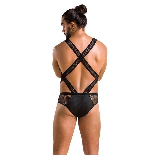 Чоловіче еротичне сітчасте боді Passion 045 VICTOR L/XL Black, екошкіра, сітка SO7606