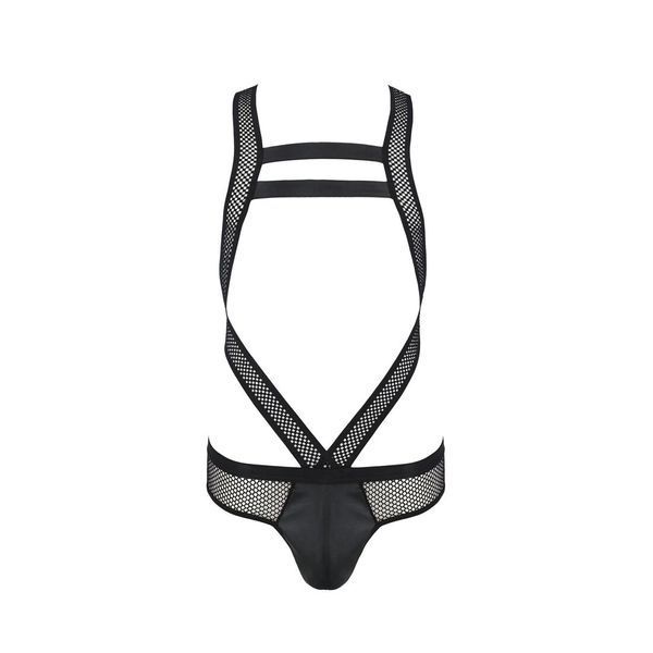 Чоловіче еротичне сітчасте боді Passion 045 VICTOR L/XL Black, екошкіра, сітка SO7606