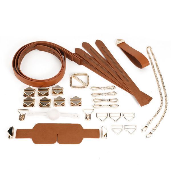 БДСМ-набір LOCKINK Bondage & Restraint Set, коричневий, натуральна шкіра, фіксатори, маска, кляп SX0822