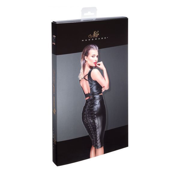 Спідниця-олівець зі шнурівкою Noir Handmade F152 Powerwetlook pencil skirt, XXL, з мокрим ефектом SX0033