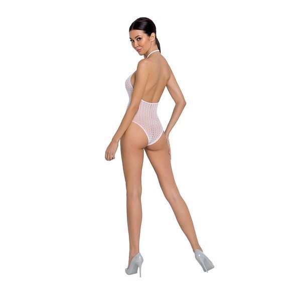 Бодістокінг з декольте Passion BS088 white, імітація корсетної шнурівки SO6384