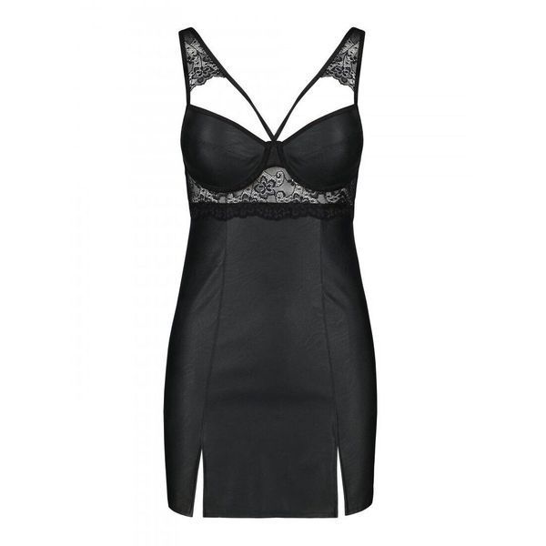 Бэби-долл из эко-кожи и кружева Passion LOONA CHEMISE XXL/XXXL, black SO5360