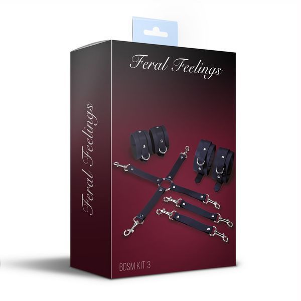 Набор для БДСМ 3 в 1 Feral Feelings BDSM Kit 3 Black, black, наручники, поножи, крестовина SO8269