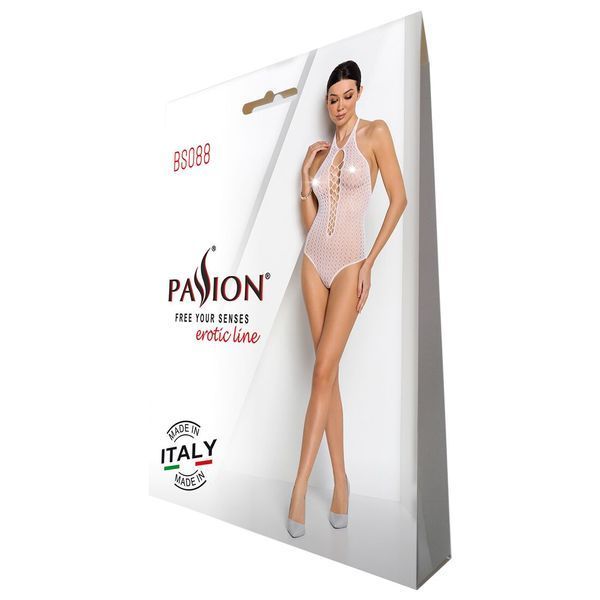 Бодістокінг з декольте Passion BS088 white, імітація корсетної шнурівки SO6384