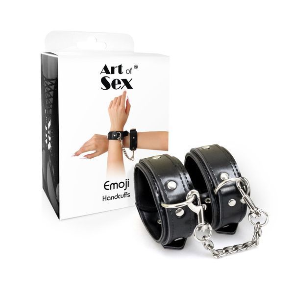 Наручники із екошкіри Art of Sex - Handcuffs Emoji, колір чорний SO9976