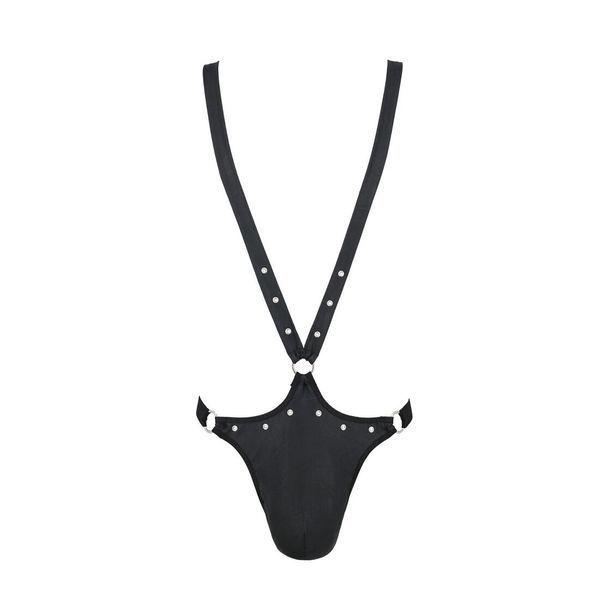 Чоловіче боді з люверсами Passion 028 HARRY S/M Black, екошкіра, на шлейках SO7556