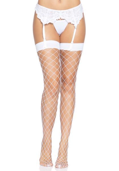 Чулки в крупную сетку Leg Avenue Fence Net Thigh Highs White, one size SO7988