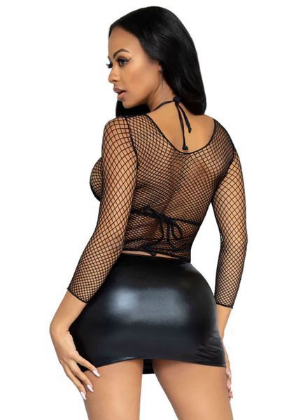 Сітчастий топ Leg Avenue Long Sleeves T-Shiets Black, One Size SO9104