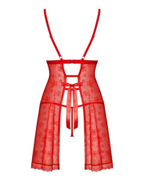 Сорочка Obsessive Claussica, XL/2XL, червона, прозора з візерунком, стрінги в комплекті SX1136