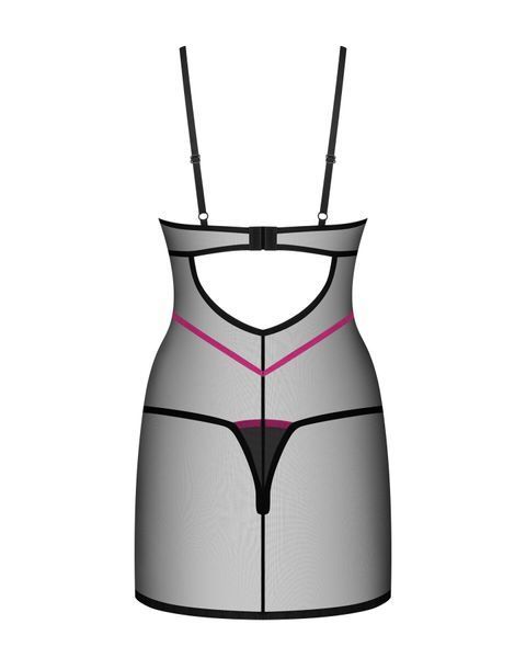 Пеньюар Obsessive Novenes chemise & thong, XS/S, обтислий, прозорий, зі стрепами, стрінги в комплект SX0619