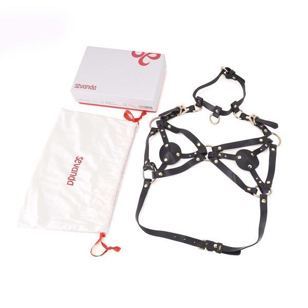 Портупея на грудь LOCKINK SEVANDA Queen Chest Harness with Removable Bra, чорна, зі знімними пестис SX0873