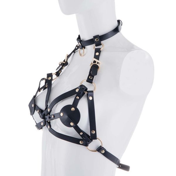 Портупея на грудь LOCKINK SEVANDA Queen Chest Harness with Removable Bra, чорна, зі знімними пестис SX0873
