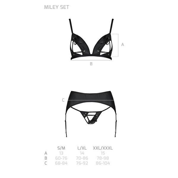 Комплект з екошкіри Passion MILEY SET L/XL, black, трусики, бюстгальтер, пояс для панчіх SO5771