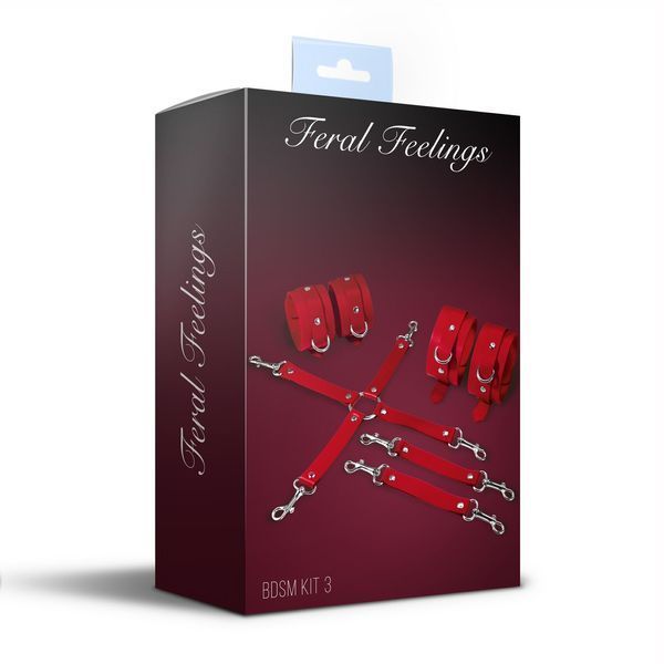 Набір для БДСМ 3 в 1 Feral Feelings BDSM Kit 3 Red, наручники, поножі, хрестовина SO8270