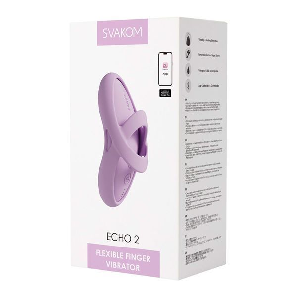 Смарт-вибратор для клитора Svakom Echo 2 Pink Lilac, подогрев до 38 &deg;C, съемная насадка на палец SX2449