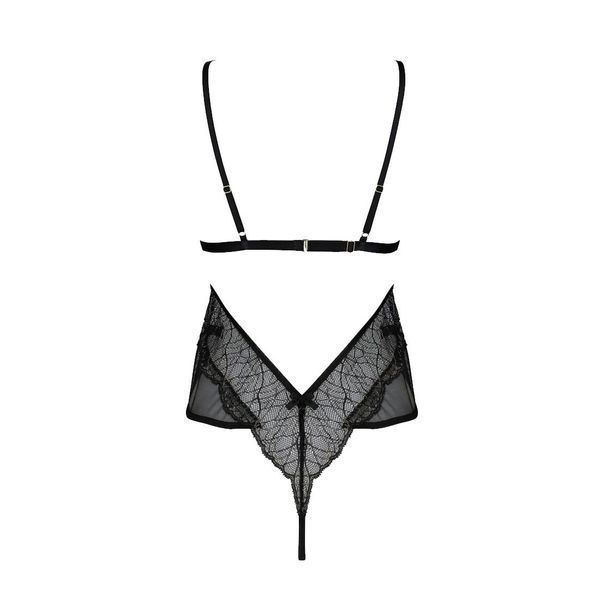 Боді Passion AMBERLY BODY 6XL/7XL black, асиметричний крій, мереживний ліф, золота нитка SO7050