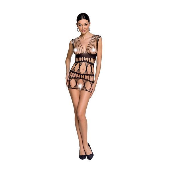 Бодістокінг-сукня Passion BS089 black, міні, плетіння у вигляді павутини SO6385