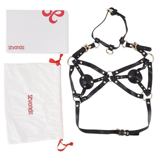 Портупея на грудь LOCKINK SEVANDA Queen Chest Harness with Removable Bra, чорна, зі знімними пестис SX0873