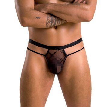 Мужские прозрачные стринги Passion 029 THONG COLLIN L/XL Black, сетка SO7558