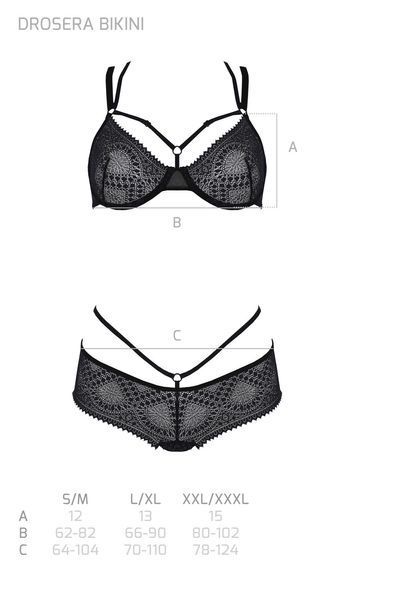 Комплект Passion DROSERA BIKINI black, XXL/XXXL, бюстгальтер і трусики-кюлоти SX0469