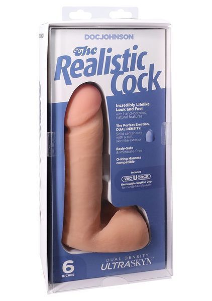 Фалоімітатор Doc Johnson The Realistic Cock 6 inch White &ndash; ULTRASKYN, Vack-U-Lock, діаметр 4,3 см SO1550