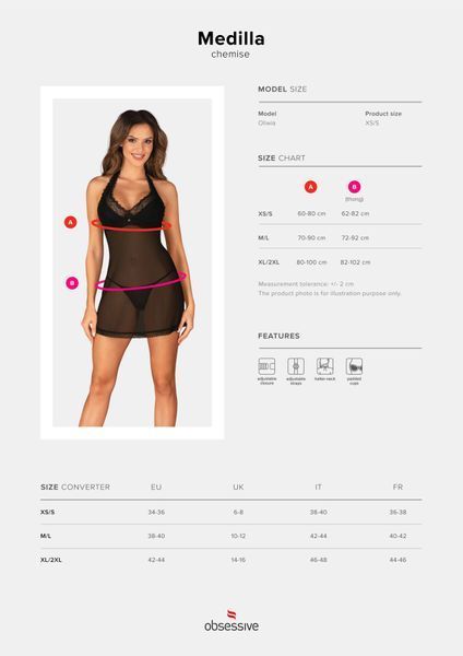 Пеньюар Obsessive Medilla chemise & thong XL/2XL SO9054