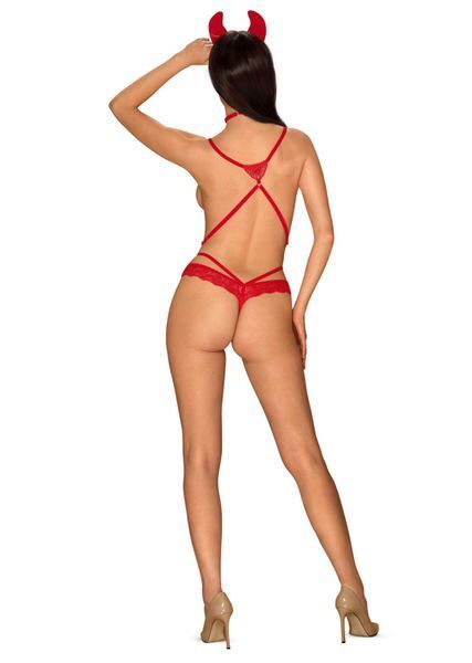 Еротичний костюм чортика зі стреп Obsessive Evilia teddy red L/XL SO7707