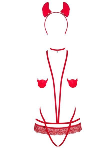 Еротичний костюм чортика зі стреп Obsessive Evilia teddy red L/XL SO7707