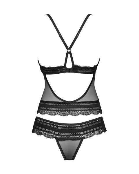 Полупрозрачный набор с украшениями Obsessive Ivannes top & thong L/XL, черный, топ и танга SO7284