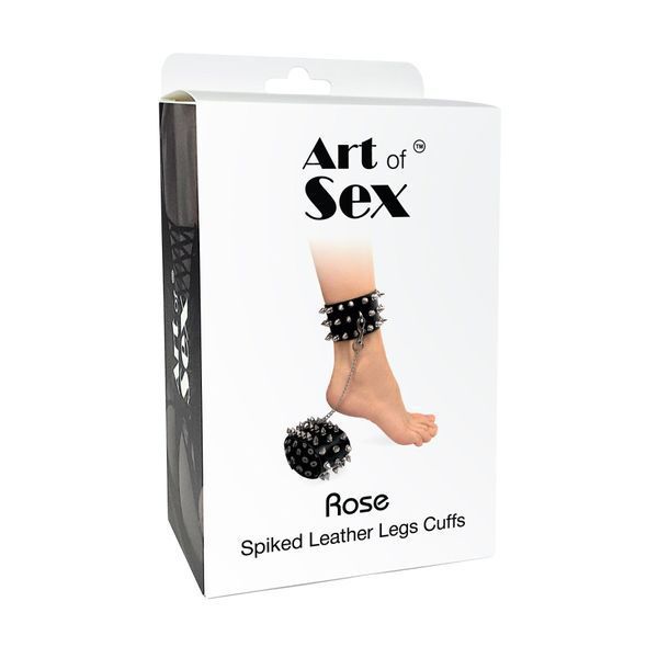 Поножи с шипами из натуральной кожи Art of Sex - Rose, цвет черный SO7367