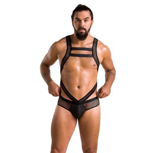 Мужское эротическое сетчатое боди Passion 045 VICTOR XXL/XXXL Black, экокожа, сетка SO7608